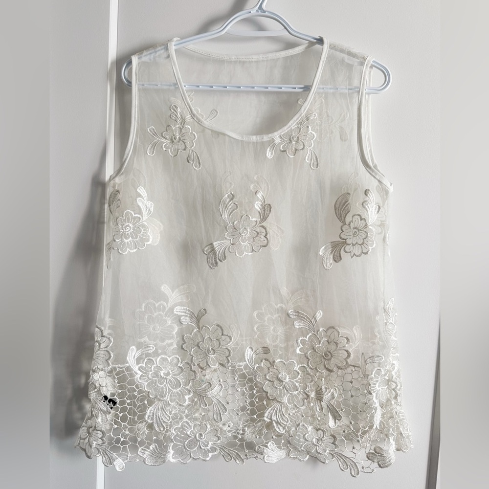 Italy Elegant Vintage Floral Lace Sleeveless Top